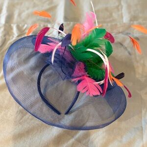 Navy Fascinator Headband with Multicolor Feathers